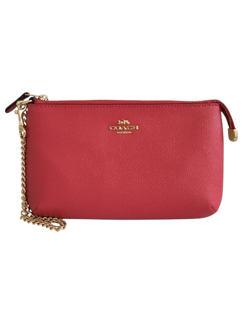 Coach Large Wristlet Pink Crossgrain Leather Gold Chain Strap 73044